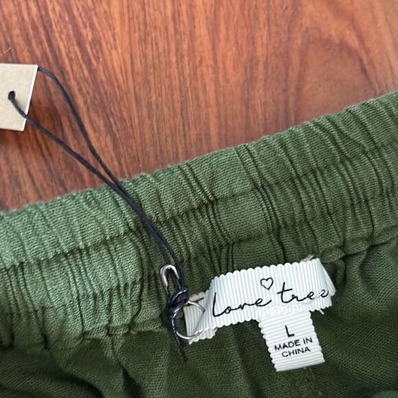 NWT Love tree olive green cargo linen pants size L - Picture 2 of 5